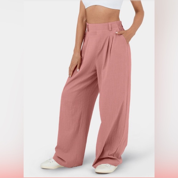 🧡NWT HALARA High Waisted Side Pocket Wide Leg Flowy Palazzo Cotton Pants - Picture 5 of 7